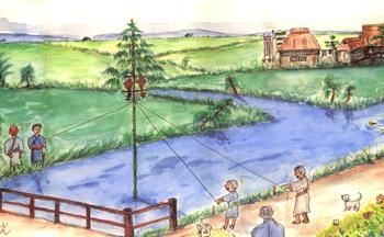 （イラスト）川祭りの風景